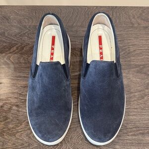 Prada Women Dark Blue Suede Slip-Ons. Authentic